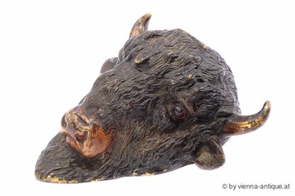 VIENNA BRONZE TINTENFASS INKWELL BISON BÜFFEL – Bild 2