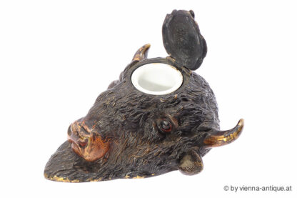 VIENNA BRONZE TINTENFASS INKWELL BISON BÜFFEL – Bild 3