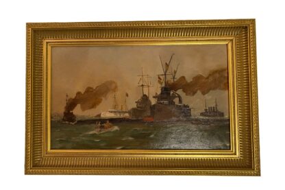 Gemälde Seeschlacht mit deutschen Kriegsschiffen WW1 Vogl Walter 1915