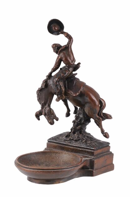 Visitkartenschale Bronzefigur mit Cowboy zu Pferd Rodeo Reiter1