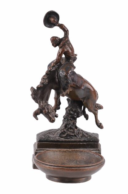 Visitkartenschale Bronzefigur mit Cowboy zu Pferd Rodeo Reiter2