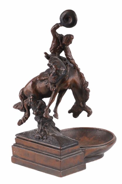 Visitkartenschale Bronzefigur mit Cowboy zu Pferd Rodeo Reiter4