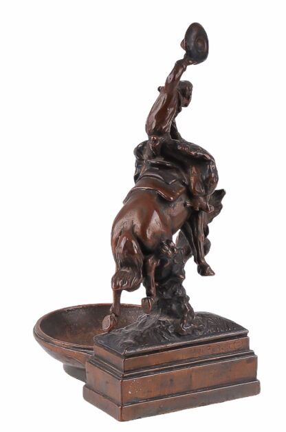 Visitkartenschale Bronzefigur mit Cowboy zu Pferd Rodeo Reiter5