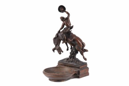 Visitkartenschale Bronzefigur mit Cowboy zu Pferd Rodeo Reiter