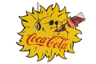 Coca Cola Werbeschild Werbetafel Sonne mit Walkman aus den 70iger Jahren