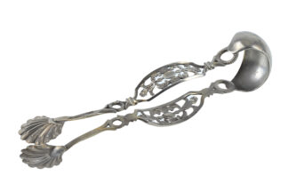 Zuckerzange Muschelzange Silber mit Wagenrad Punze