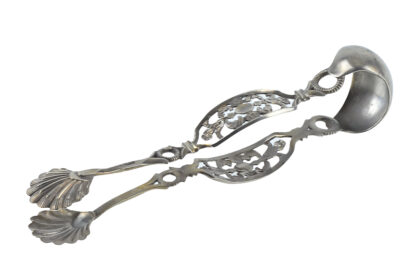 Zuckerzange Muschelzange Silber mit Wagenrad Punze