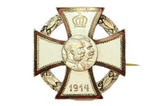 Patriotisches Abzeichen Steckkreuz Kaiser Franz + Wilhelm 1914