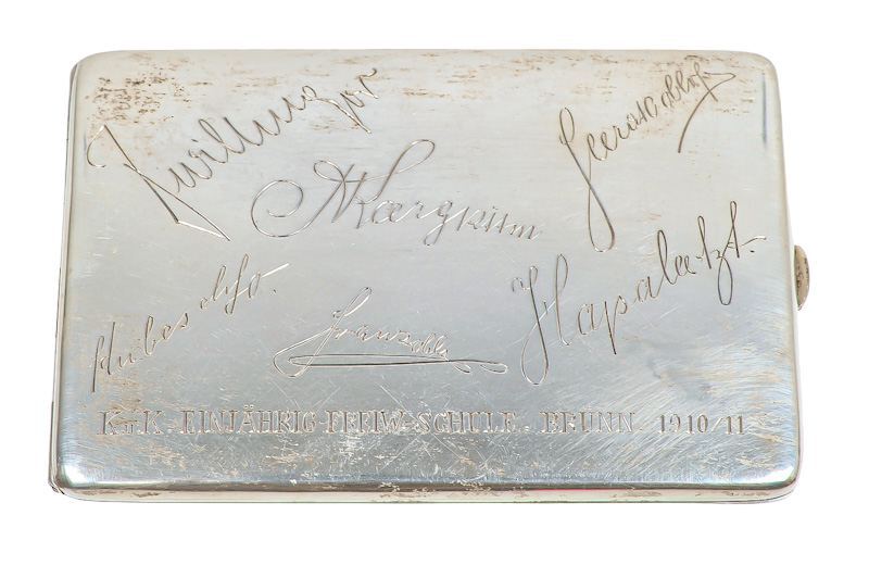 Zigarettendose WW1 K.K einjährig Freiwillige Brünn 1910/11 Silber 800 •  Vienna Antique