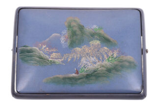 Vintage Antique Asian Wood Cigarette Case with Diorama