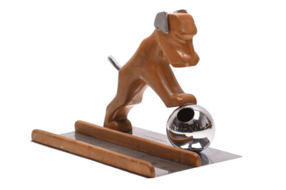 Art Deco Schreibtischgarnitur+Buchstützen Hund und Eule – Bild 3