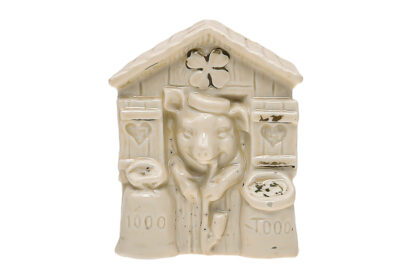 Vintage Money Bank Spardose Sparbüchse Schweinchen mit Haus Pig with House Porzellan