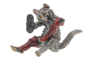 Wiener Bronze Katze als Schuhputzer Firma Bergmann Wien