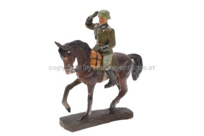 Hausser Elastolin Soldat Offizier salutierend zu Pferd