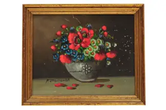 Franz Stoitzner Öl auf Karton Sommerblumenstrauß um 1920