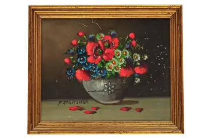 Franz Stoitzner Öl auf Karton Sommerblumenstrauß um 1920