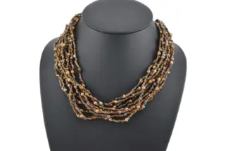 10-reihiges Perlencollier in Braun, Beige und Orange mit Hakenverschluss