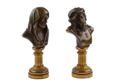 Vintage Petschaft Siegel Jesus / heilige Maria Miniatur Büsten – Bild 6