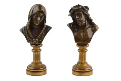 Vintage Petschaft Siegel Jesus / heilige Maria Miniatur Büsten – Bild 2