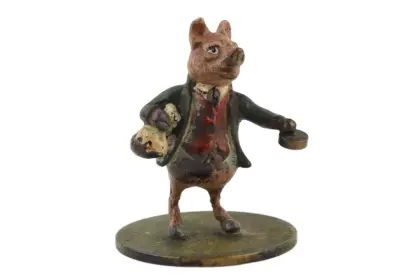 Bergmann Bronzefigur Glückschweinchen mit Geldsack