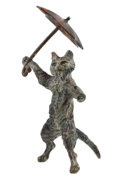 Bergmann Bronzefigur Katze mit Regenschirm – Bild 2