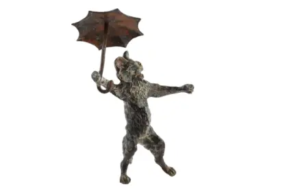 Bergmann Bronzefigur Katze mit Regenschirm