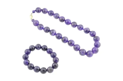 Rundes Amethyst-Steinperlen Schmuckset aus Halskette und Armband
