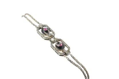 Silber Jugendstil Schmuckset mit Schwarzen und Rosa Steinen – Bild 4