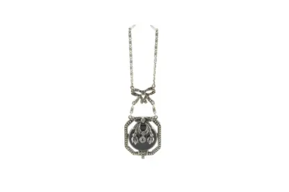 Silber Jugendstil Schmuckset mit Schwarzen und Rosa Steinen – Bild 3