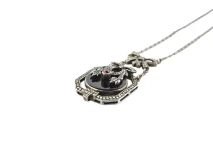 Silber Jugendstil Schmuckset mit Schwarzen und Rosa Steinen – Bild 7