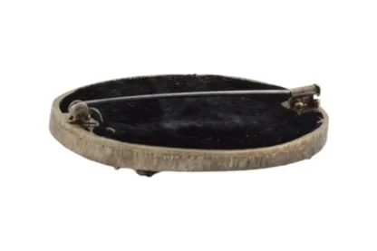Asiatische Vintage 'Lacquerware' Brosche aus Holz in Silber gefasst – Bild 7