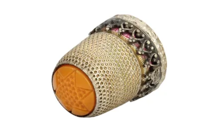 Silberner Fingerhut mit orangener Kunststoffkuppe Sammlerstück Fingerhut, thimble, silver, silber, Vintage