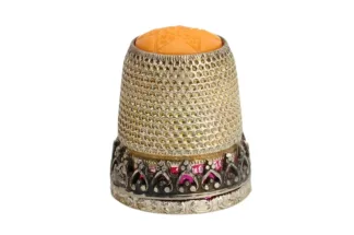 Silberner Fingerhut mit orangener Kunststoffkuppe Sammlerstück Fingerhut, thimble, silver, silber, Vintage