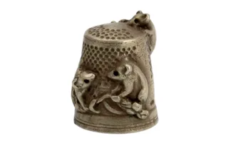 Seltener Silberner Fingerhut Mäuse im Getreidespeicher Fingerhut, thimble, silver, silber, Vintage-244