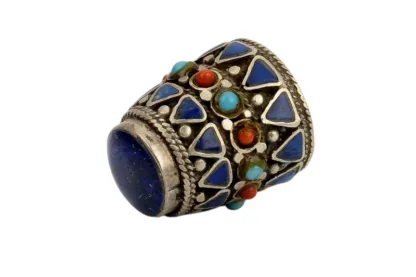 Silberner Fingerhut mit Lapislazuli Kuppe und Einlegearbeiten Sammlerstück Fingerhut, thimble, silver, silber, Vintage