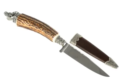 Jagdmesser Hirschfänger mit geätzter Klinge und Löwenfigur Solingen/Scharf – Bild 2