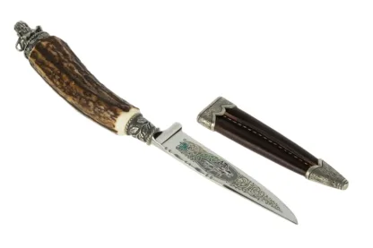 Jagdmesser Hirschfänger mit geätzter Klinge und Löwenfigur Solingen/Scharf – Bild 3