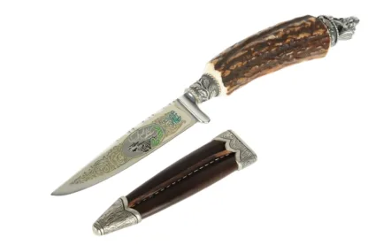 Jagdmesser Hirschfänger mit geätzter Klinge und Löwenfigur Solingen/Scharf – Bild 4
