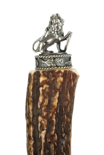 Jagdmesser Hirschfänger mit geätzter Klinge und Löwenfigur Solingen/Scharf – Bild 5