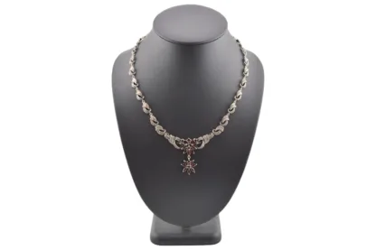 Trachtige silber Parure mit roten Schmucksteinen und Markasiten – Bild 4