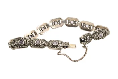 Silber Armband im Art Deco Stil mit violetten Steinen – Bild 2