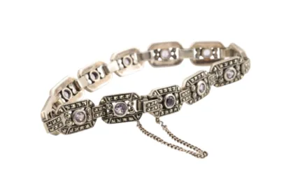 Silber Armband im Art Deco Stil mit violetten Steinen – Bild 3