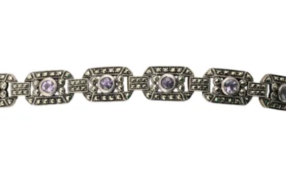 Silber Armband im Art Deco Stil mit violetten Steinen – Bild 4