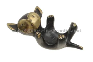 Herta Baller Bronzefigur liegende Katze Made in Austria