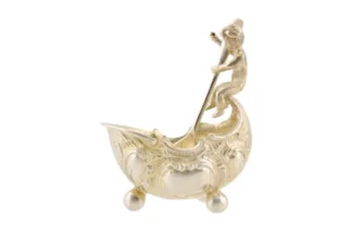 Silberne Jugendstil Saliere Salzfass mit Buben und Löffel