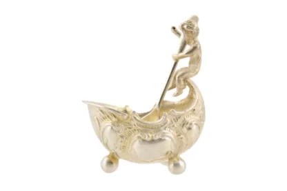 Silberne Jugendstil Saliere Salzfass mit Buben und Löffel