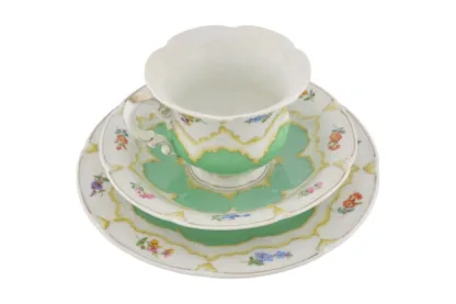 Seltenes 3-teiliges Meissen Set Kaffeetasse Untertassen Dessertteller – Bild 2