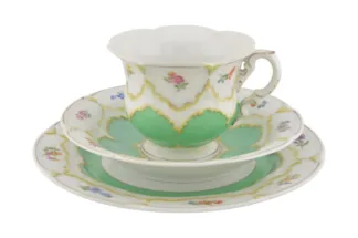 Seltenes 3-teiliges Meissen Set - Kaffeetasse Untertassen Dessertteller