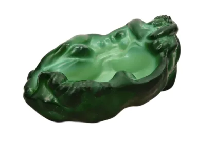 Malachit Glas Schale mit Weiblichem Akt um ca 1935 von Schlevogt – Bild 5