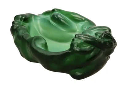 Malachit Glas Schale mit Weiblichem Akt um ca 1935 von Schlevogt – Bild 6